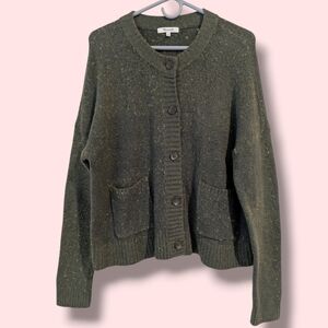 Madewell Olive Green Textured Coziest Yarn Button-Up Boxy Cardigan Sweater LG